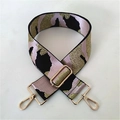 Close-up of 5cm wide pink camouflage bag strap with gold metal swivel snap hooks - Pink Camo