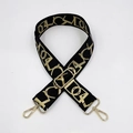 Adjustable black and gold woven wide shoulder strap with metal buckles for handbags - Black Letter Pattern Strap / Silver Clasp