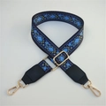 Ethno-Stil royalblauer breiter Taschenriemen mit Blumenmuster und goldenen Metallhaken - Blauer Diamant + Schwarzes Leder