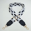 Adjustable wide shoulder strap with black and white geometric pattern and gold hooks - White Check + Black Leather Trim