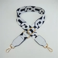 Adjustable crossbody bag strap with black and white geometric patterns and gold hardware - White Check + White Leather Trim