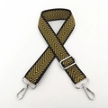 Adjustable nylon shoulder strap with black and yellow herringbone pattern and silver clasps - Gold Stripe Silver Buckle