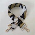 Detail of 5cm wide leopard print woven strap with golden metal lobster clasps and buckles - Camouflage White Gold Thread