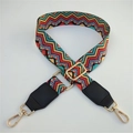 Ethnic style colorful wave pattern bag strap with black PU leather ends and gold hooks - Wave Pattern + Black Leather Trim