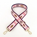 Ethnic pink geometric pattern wide adjustable replacement strap with gold lobster clasps - Black Edge Rhombus