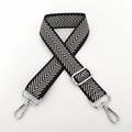 Adjustable black and white chevron guitar strap for handbags with silver metal lobster clasps - Silver Thread Silver Buckle