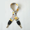 Adjustable floral canvas bag strap with black leather ends and gold metal hooks - White Yellow Flower + Black Leather