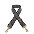 Ethnic wide shoulder strap with black and white chevron pattern and gold metal hooks - Silver Thread Gold Buckle