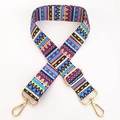 Ethnic style adjustable wide shoulder strap with colorful geometric patterns and gold clips - Blue Pink Pattern