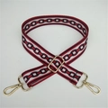 Adjustable wide fabric strap with red and black geometric chain patterns and gold buckles - Silver Clasp / No.3 Red Circles
