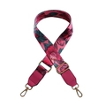 Adjustable floral pattern bag strap with red flowers and golden metal hardware hooks - Silver Clasp / Red Floral with Rose Red Trim