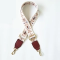 Ethnic bohemian wide purse strap in cream with red floral embroidery and gold hardware - White Brown Flower + Wine Red Leather