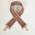 Adjustable wide woven shoulder strap with brown herringbone pattern and gold metal hooks - Width: 5.2cm / Ginger Silver Buckle
