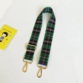 Adjustable green and black plaid replacement shoulder strap with gold metal hooks - Silver Clasp / Green