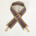 Detail of colorful striped woven bag strap with adjustable gold lobster clasp - Yellow Webbing with Gold Buckle