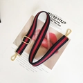 Adjustable red and navy striped bag strap with gold metal hooks on art background - Blue Red Blue Gold Buckle