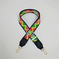 Close-up of colorful pixel wave patterned bag strap with golden metal lobster clasps - Blue Border Ethnic