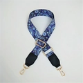 Close-up of bohemian blue mandala pattern strap with gold metal hooks and leather ends - Blue Dandelion