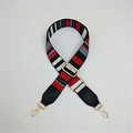 Adjustable wide striped shoulder strap with gold metal buckles and leather reinforcement - Colorful Stripes