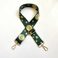 Bandoulière réglable en nylon vert foncé avec motifs d'étoiles dorées et mousquetons - Vert