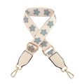 Adjustable wide replacement bag strap with blue flower pattern and gold buckles - Silver Clasp / Cream Flower with White Trim
