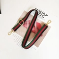 Adjustable canvas shoulder strap with red, green, and black stripes and gold hardware - Green Red Black Gold Buckle