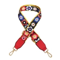 Adjustable floral wide strap for crossbody bags with red leather and gold metal hooks - Silver Clasp / Floral with Red Trim