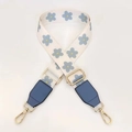 Adjustable bag strap with blue floral patterns and gold metal lobster clasps - Silver Clasp / Cream Flower with Lake Blue Trim