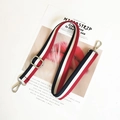 Adjustable red white and navy striped shoulder strap with silver metal hooks for handbags - Blue White Red Silver Buckle