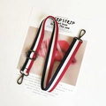 Adjustable red white and navy striped canvas strap with black metal hardware for bags - Blue White Red Gunmetal Buckle
