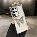 Luxus Samsung S25 Ultra Hülle transparent mit silbernem Kamerarahmen und Strass-Schmetterling - Samsung A16 / Galvanisierter Rahmen Strass Schmelzender Schmetterling - Weißer Zirkonia