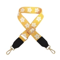 Adjustable wide shoulder strap with yellow floral daisy print and golden hooks - Silver Clasp / Yellow Flower with Black Trim