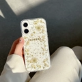 Detail of transparent iPhone case with real dried flowers and gold foil elements - Real White Flowers / iPhone 7/8/SE 2020
