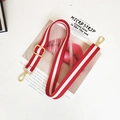 Adjustable red and white striped canvas bag strap with golden metal buckles for handbags - Red White Red Gold Buckle