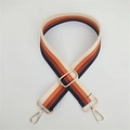 Correa ancha étnica de rayas para bolsos bandolera con ganchos de metal dorados - Rayas Marrón Negro Hebilla Plateada