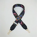 Adjustable crossbody bag strap featuring a vibrant colorful butterfly pattern on black nylon - Butterfly