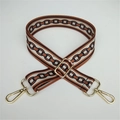 Adjustable wide replacement bag strap with orange and black geometric chain pattern - Brown Circles Print