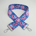 Adjustable blue floral bag strap with pink flowers and silver metal swivel hooks - Blue Floral Silver Buckle