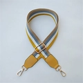 Adjustable striped strap in yellow, grey, and white with golden carabiners for crossbody bags - Style 3 Yellow