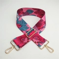 Pink wide adjustable shoulder strap with floral patterns and gold lobster clasps - Red Floral Gold Buckle