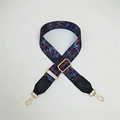 Adjustable woven shoulder strap with ethnic peacock feather pattern and gold metal hooks - Blue Ghost