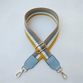 Adjustable wide striped purse strap in yellow and grey with light blue PU leather - Style 3 Light Blue