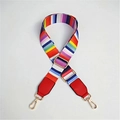Adjustable colorful striped bag strap with red leather ends and gold metal buckles - Red Stripes