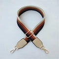 Adjustable wide woven bag strap with retro orange and beige stripes and gold clips - Style 4 Khaki