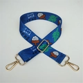 Adjustable dark blue ethnic strap with acorn leaf pattern and gold metal hooks - Blue Cartoon Print