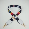 Adjustable rainbow geometric pattern wide shoulder strap with gold metal swivel hooks - White Edge Diamond + White Leather Trim