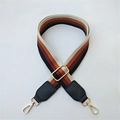 Adjustable retro striped woven shoulder strap with black PU leather and gold hooks - Style 4 Black