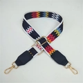 Adjustable wide bag strap featuring colorful wave patterns and gold metal hardware hooks - White Edge Diamond + Black Leather Trim