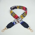 Adjustable wide strap for handbags with vintage license plate print and gold hooks - Graffiti + Black Leather Trim