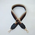 Adjustable four-color striped nylon shoulder strap with black faux leather and gold clips - Style 5 Black